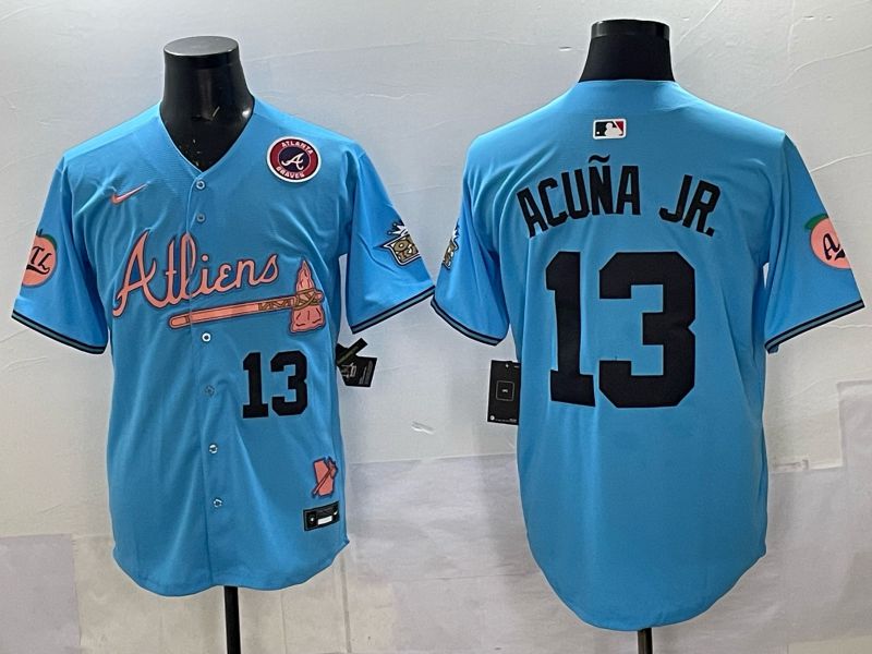 Men Atlanta Braves Nike #13 Acuna jr Light blue 5th generation Joint Name 2025 MLB Jersey 012